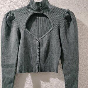 ZARA-S-CROP TOP GRAY COLOR PUFF SHOULDERS LONG SLEEVES SWEATERS KNIT